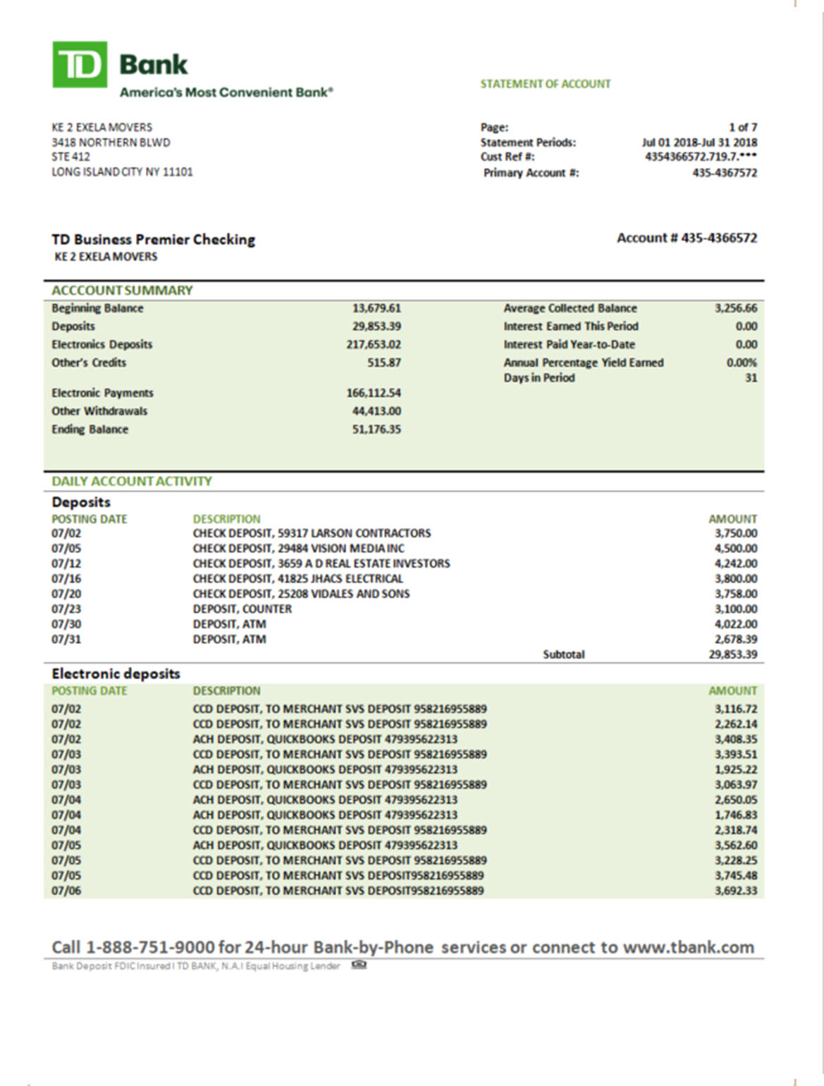 TD organization bank statement Word and PDF template download template